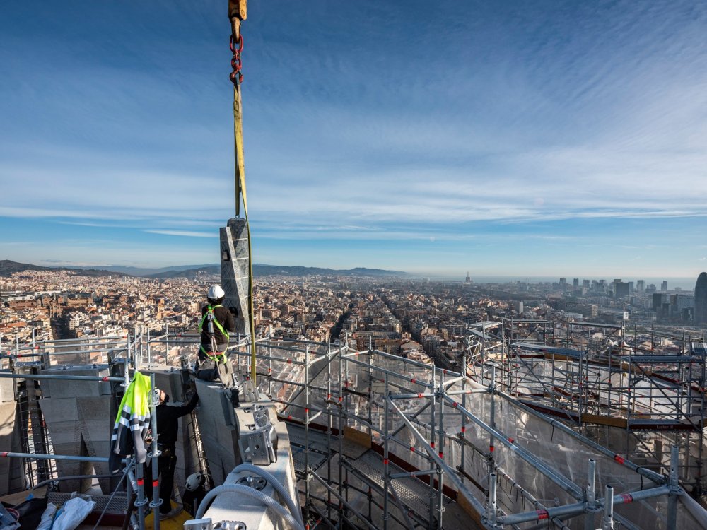 Image 1 of Camar's Azul Bahia Granite at the Virgin Mary Tower of Sagrada Familia